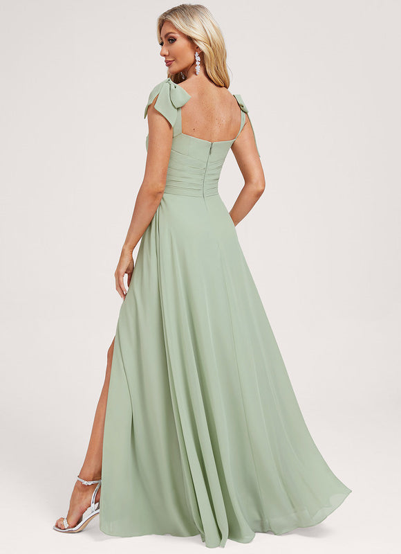 Robe Pastel Verte Col Bénitier Longue - gallery 2