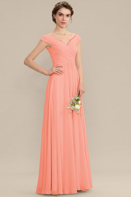 Robe Pastel Saumon Évasée En Mousseline - gallery 3