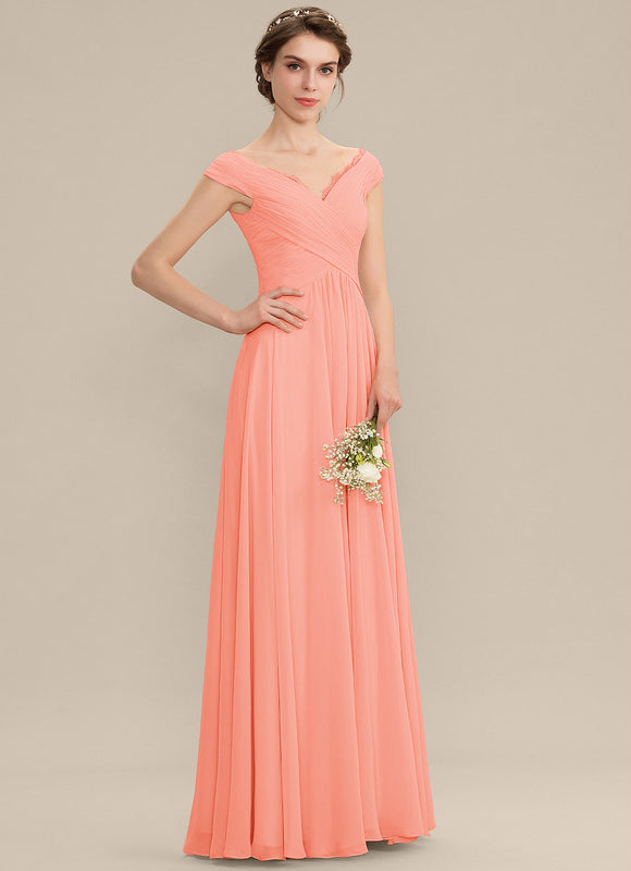 Robe Pastel Saumon Évasée En Mousseline - gallery 3