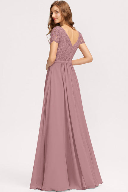 Robe Pastel Rose Mousseline D'Honneur Col V. - gallery 1