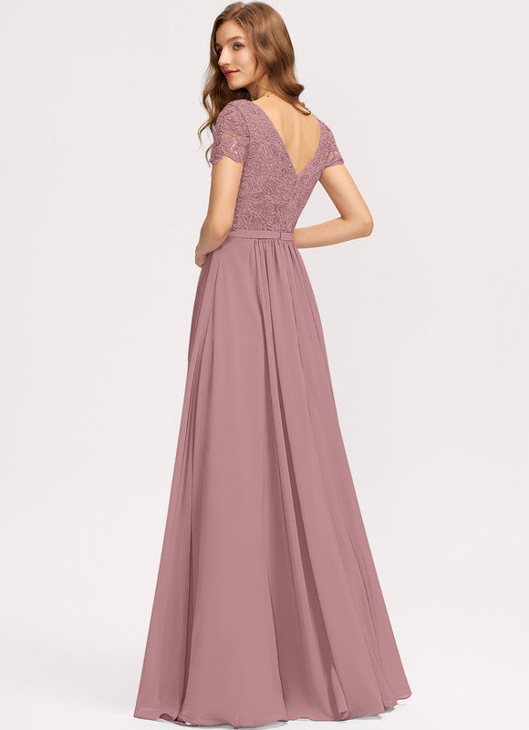 Robe Pastel Rose Mousseline D'Honneur Col V. - gallery 1