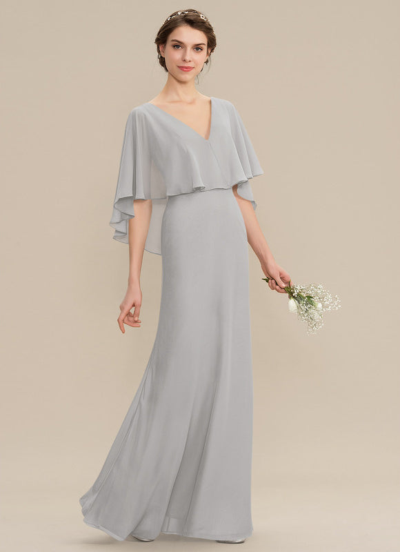 Robe Pastel Gris Trapèze Col V Long - gallery 7