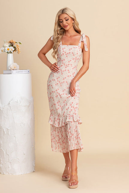 Robe Pastel Rose Fleurie Sirène Midi