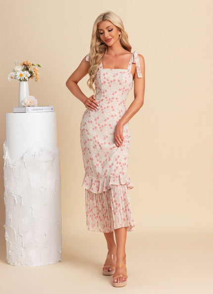 Robe Pastel Rose Fleurie Sirène Midi