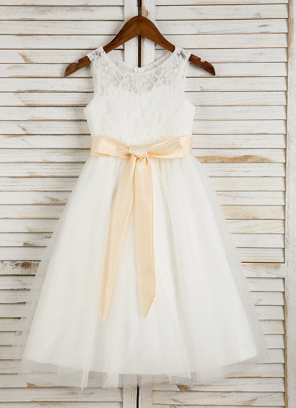 Robe Pastel Blanche Fille Mariage Col Rond - gallery 2