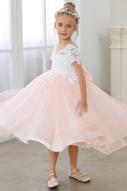 Robe Pastel Rose Col V En Tulle - gallery 4
