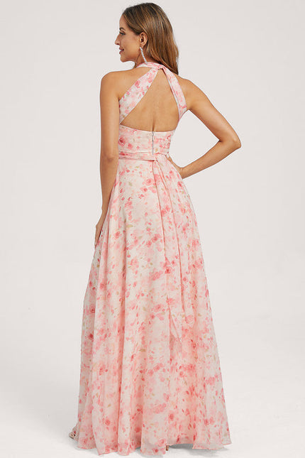 Robe Pastel Rose Trapèze Décolleté Col V - gallery 3