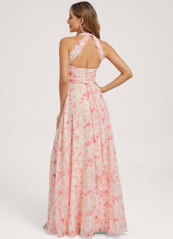 Robe Pastel Rose Trapèze Décolleté Col V - gallery 3