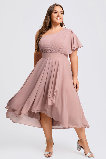 Robe Pastel Rose Décolleté Asymétrique Volants - gallery 8