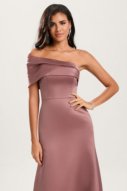 Robe Pastel Rose Satin Longueur Ras Du Sol - gallery 3