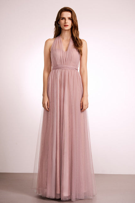 Robe Pastel Rose Décolleté Asymétrique Tulle - gallery 1