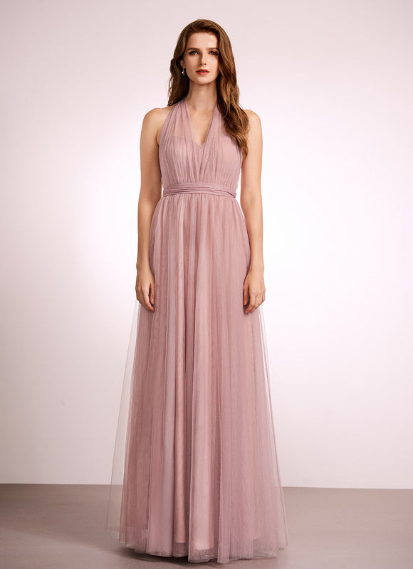 Robe Pastel Rose Décolleté Asymétrique Tulle - gallery 1