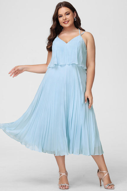 Robe Pastel Bleu Col V Plissée Mollet - gallery 6