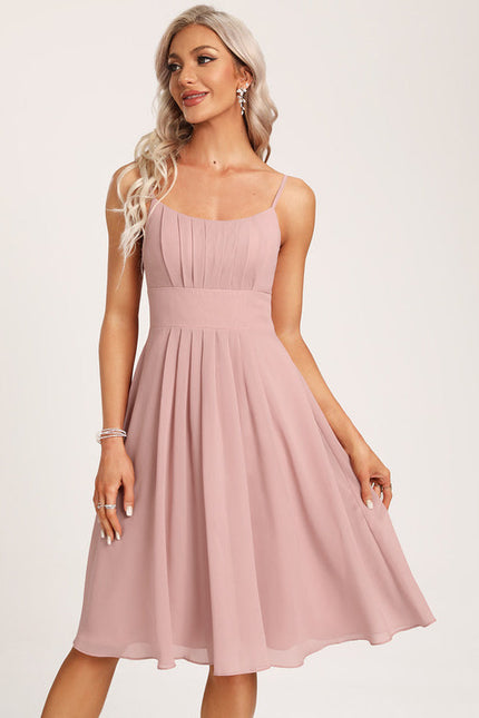 Robe Pastel Rose Mousseline Longueur Genou - gallery 5