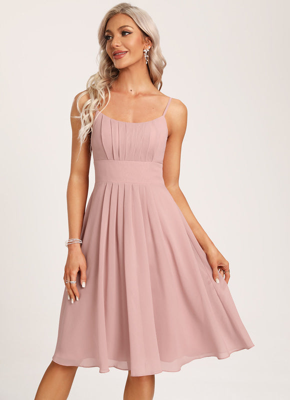 Robe Pastel Rose Mousseline Longueur Genou - gallery 5