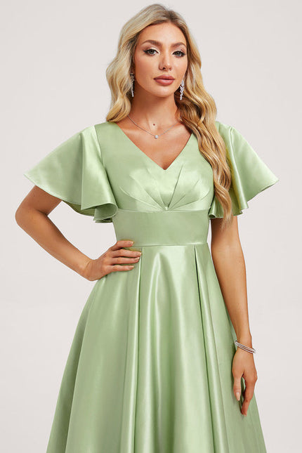 Robe Pastel Verte Satin Col V Asymétrique - gallery 3