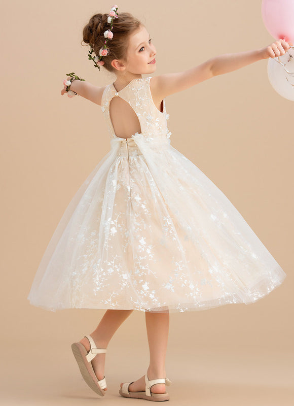 Robe Pastel Crème Fleuri Pour Mariage Fille - gallery 2