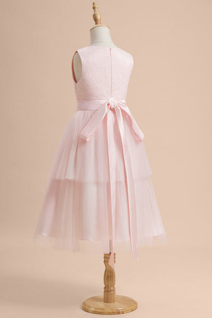 Robe Pastel Rose Col Rond Satin Tulle - gallery 4