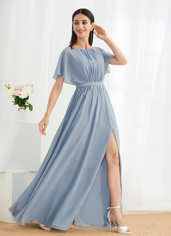 Robe Pastel Bleu Col Rond Évasée - gallery 3