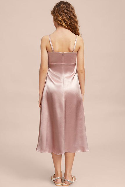 Robe Pastel Rose Satin Longueur Mollet - gallery 7