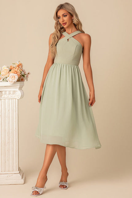 Robe Pastel Verte Mousseline Midi Élégante - gallery 1