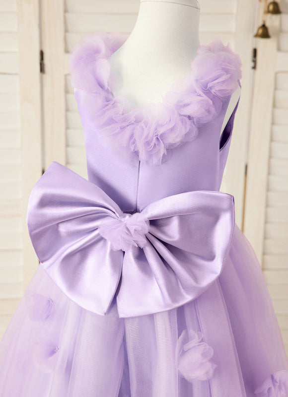Robe Pastel Lilas Col Rond Satin Tulle - gallery 1