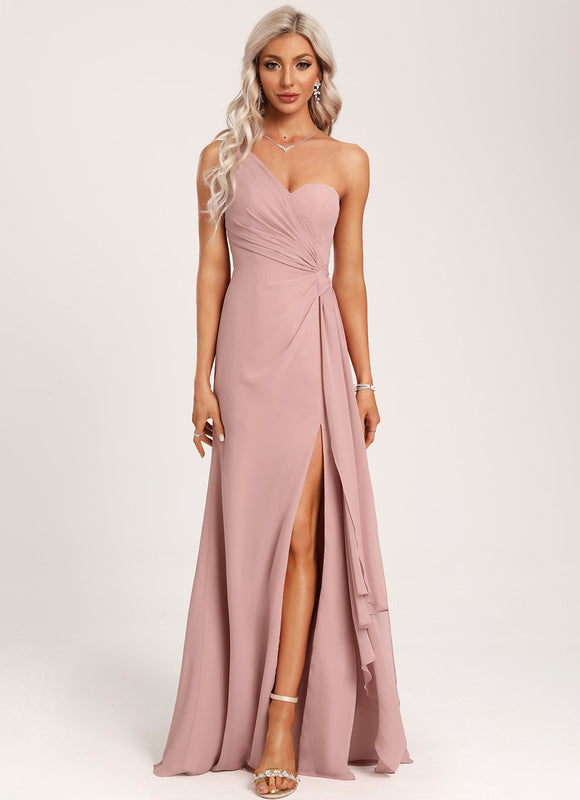 Robe Pastel Bleu Décolleté Asymétrique Longue - gallery 4