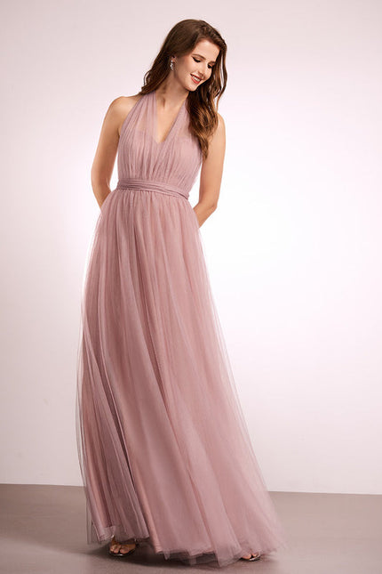 Robe Pastel Rose Décolleté Asymétrique Tulle - gallery 3