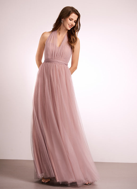 Robe Pastel Rose Décolleté Asymétrique Tulle - gallery 3