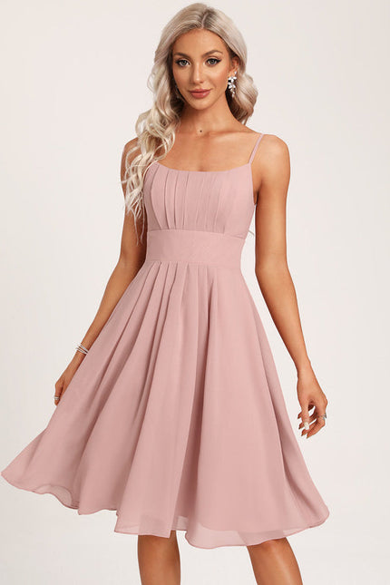Robe Pastel Rose Mousseline Longueur Genou