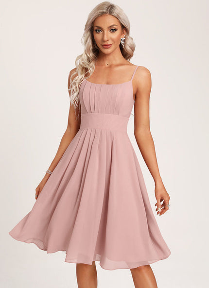 Robe Pastel Rose Mousseline Longueur Genou
