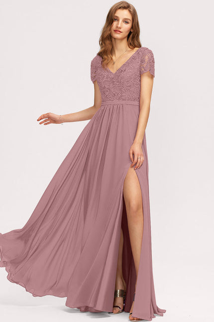 Robe Pastel Rose Mousseline D'Honneur Col V. - gallery 2