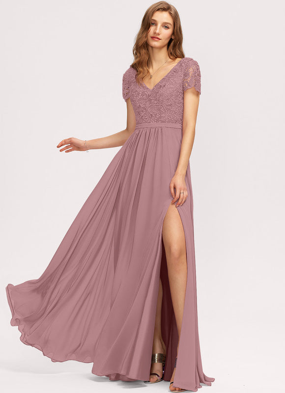 Robe Pastel Rose Mousseline D'Honneur Col V. - gallery 2