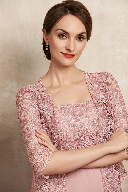 Robe Pastel Rose Mousseline Dentelle Élégante - gallery 1