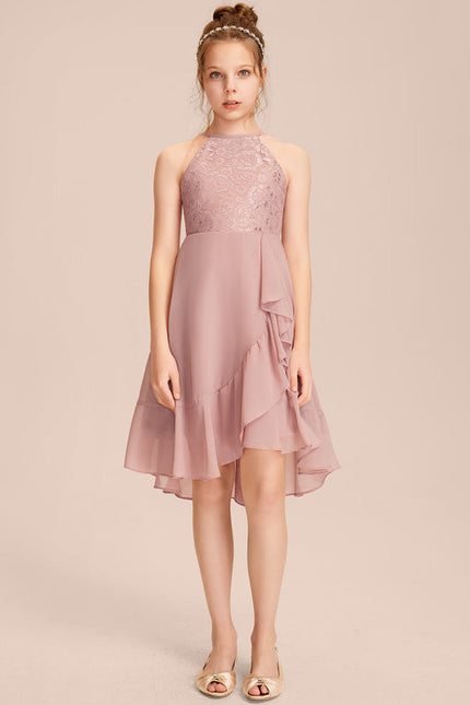 Robe Pastel Rose Trapèze Asymétrique Volants - gallery 2