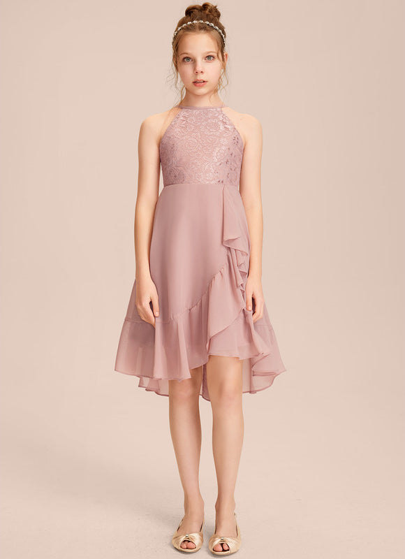 Robe Pastel Rose Trapèze Asymétrique Volants - gallery 2
