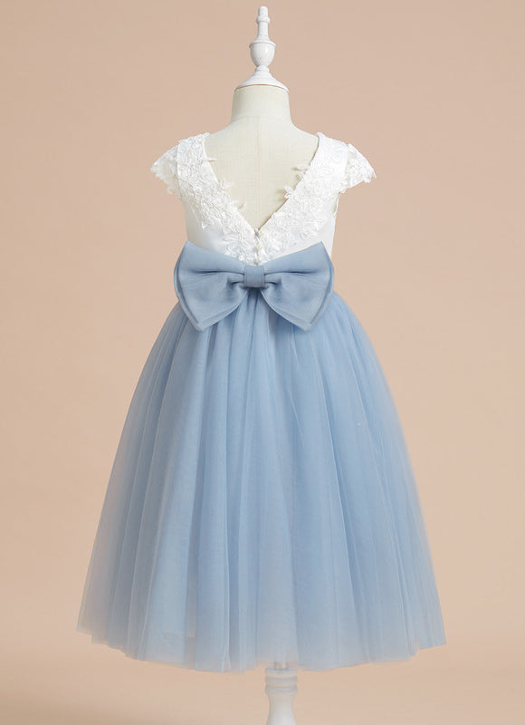 Robe Pastel Bleu Col Rond Satin Tulle