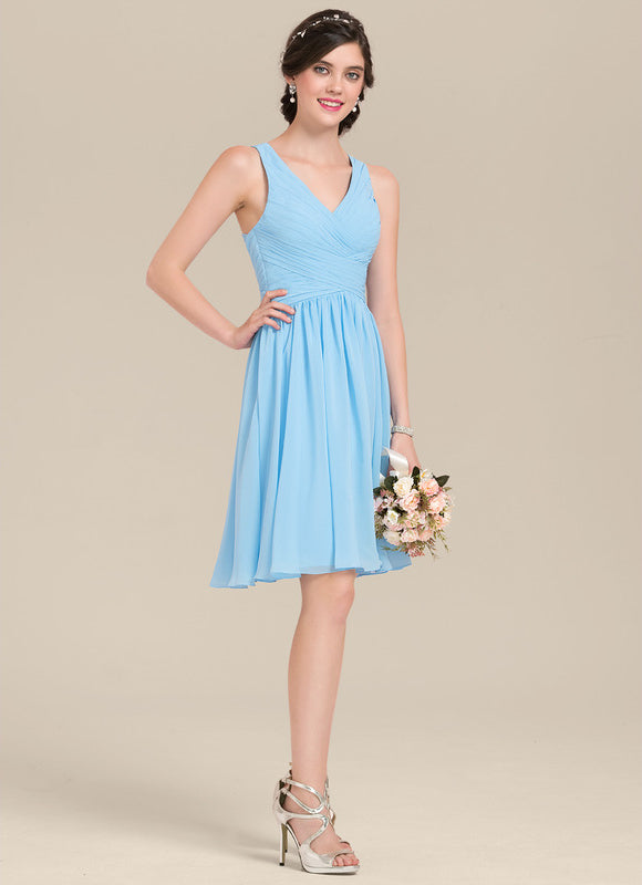 Robe Pastel Bleu Col V Mousseline Volants - gallery 2