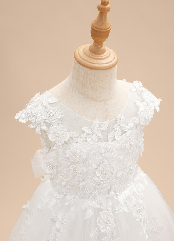 Robe Pastel Blanche En Tulle Fille Mariage - gallery 6