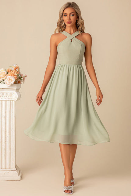 Robe Pastel Verte Mousseline Midi Élégante - gallery 2