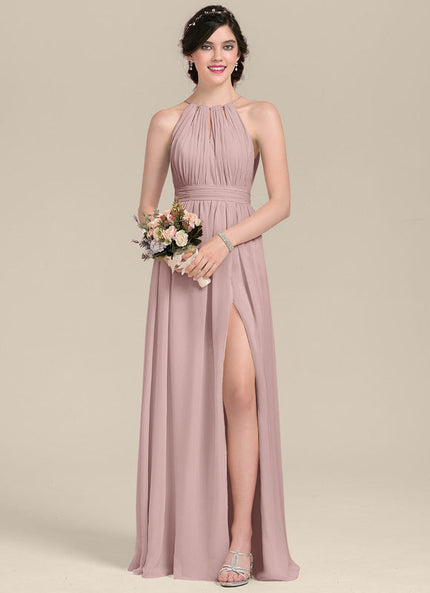Robe Pastel Rose Dégradé Col Rond Maxi