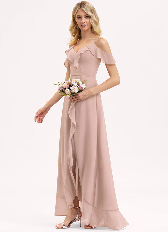 Robe Pastel Bleu Asymétrique Col V Volants