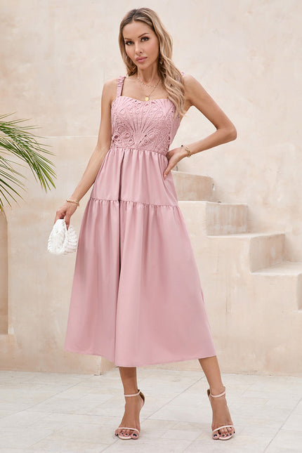 Robe Pastel Rose Col Cœur Midi - gallery 4