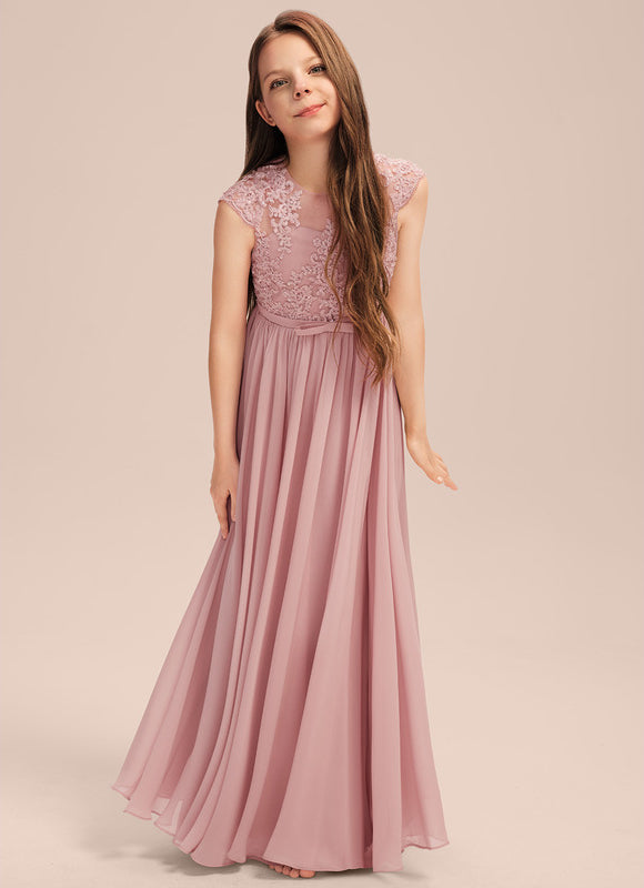 Robe Pastel Rose Col Rond Longue Dentelle - gallery 4