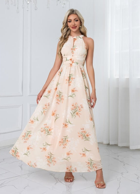 Robe Pastel Florale Licou Blanc Maxi - gallery 9