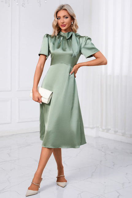 Robe Pastel Vert Satin Col Montant - gallery 2