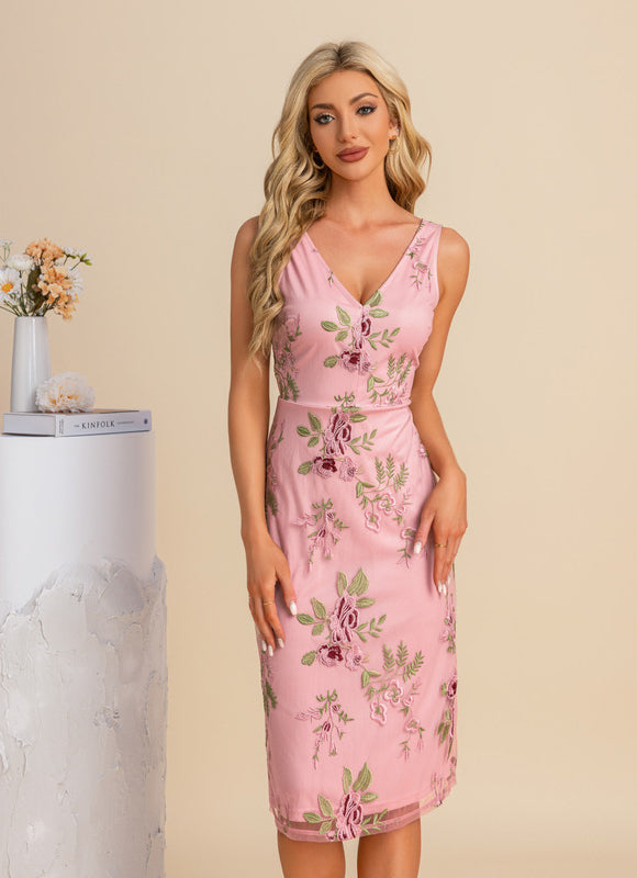 Robe Pastel Col V Longueur Genou Floral - gallery 8