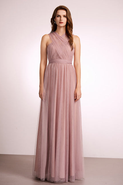 Robe Pastel Rose Décolleté Asymétrique Tulle - gallery 9