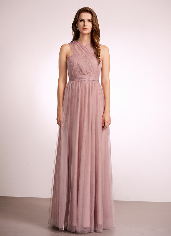 Robe Pastel Rose Décolleté Asymétrique Tulle - gallery 9