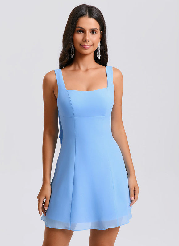 Robe Pastel Bleu Col Carré Mini - gallery 5